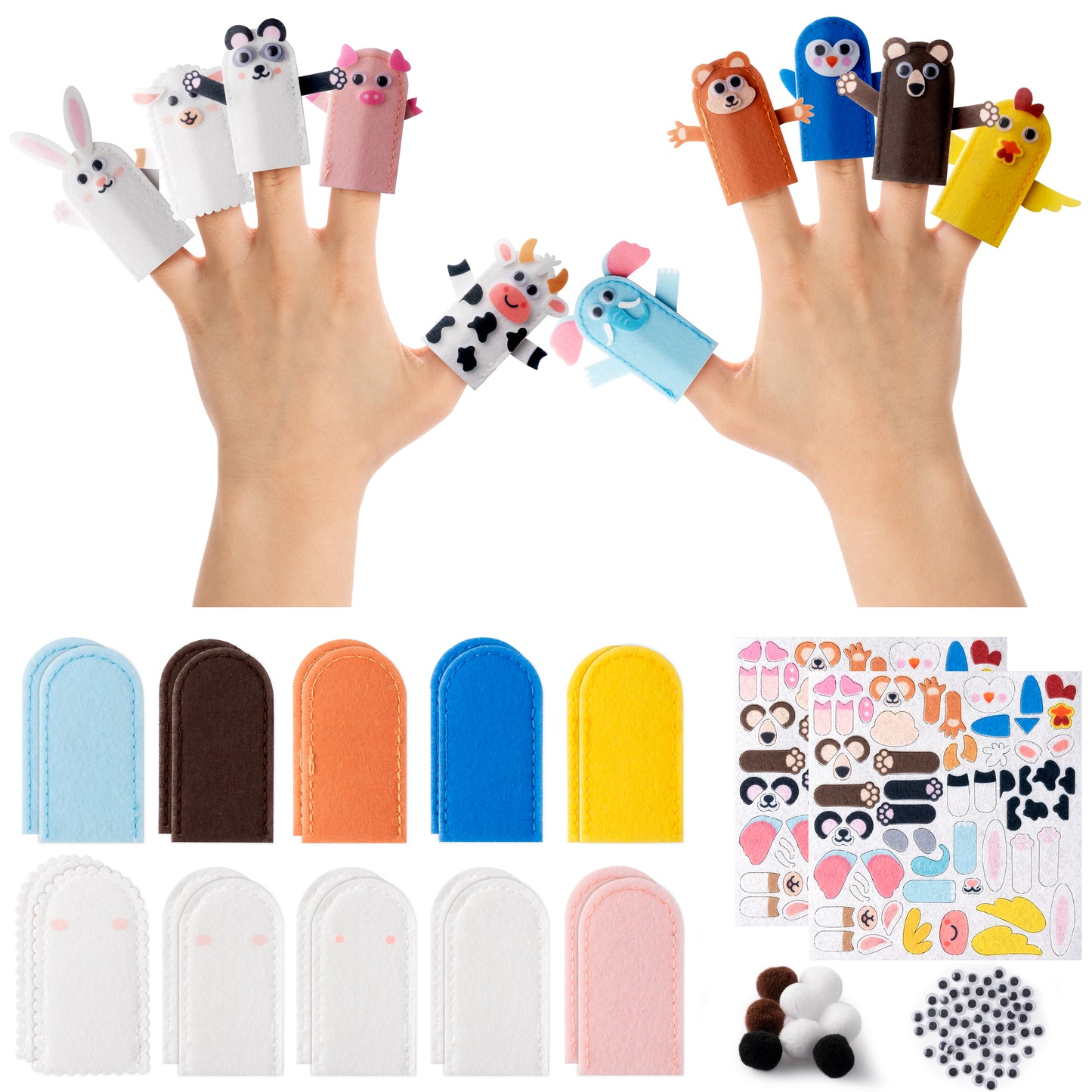 COcnny Animal Finger Puppets Crafts - 20pcs DIY Farm Felt Hand Puppet Making Kit for Kids, Make Your Own Art Fingers Puppet Story Telling Toy, Animals Role Play for Boys Girls Toddles School Birthday