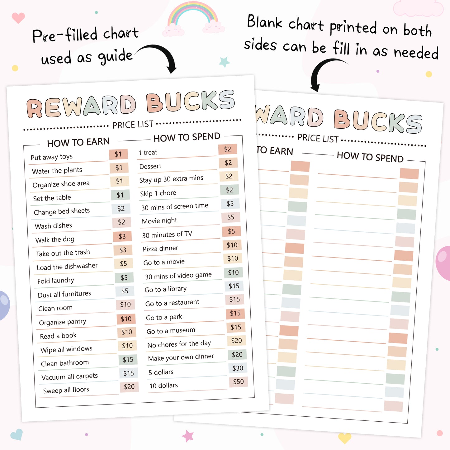 COcnny Kids Reward Bucks Charts - 633pcs Good Behavior Reward System Chore Chart Bucks List, Prop Play Money Routine Chart Financial Literacy Board Lists Task Schedule Home Visual for Toddles Boy Girl