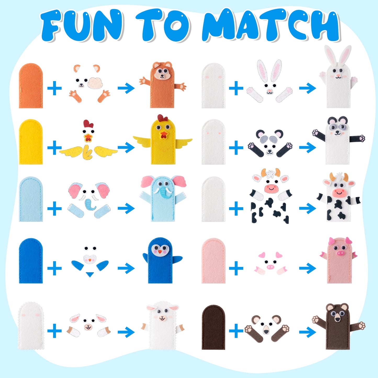 COcnny Animal Finger Puppets Crafts - 20pcs DIY Farm Felt Hand Puppet Making Kit for Kids, Make Your Own Art Fingers Puppet Story Telling Toy, Animals Role Play for Boys Girls Toddles School Birthday