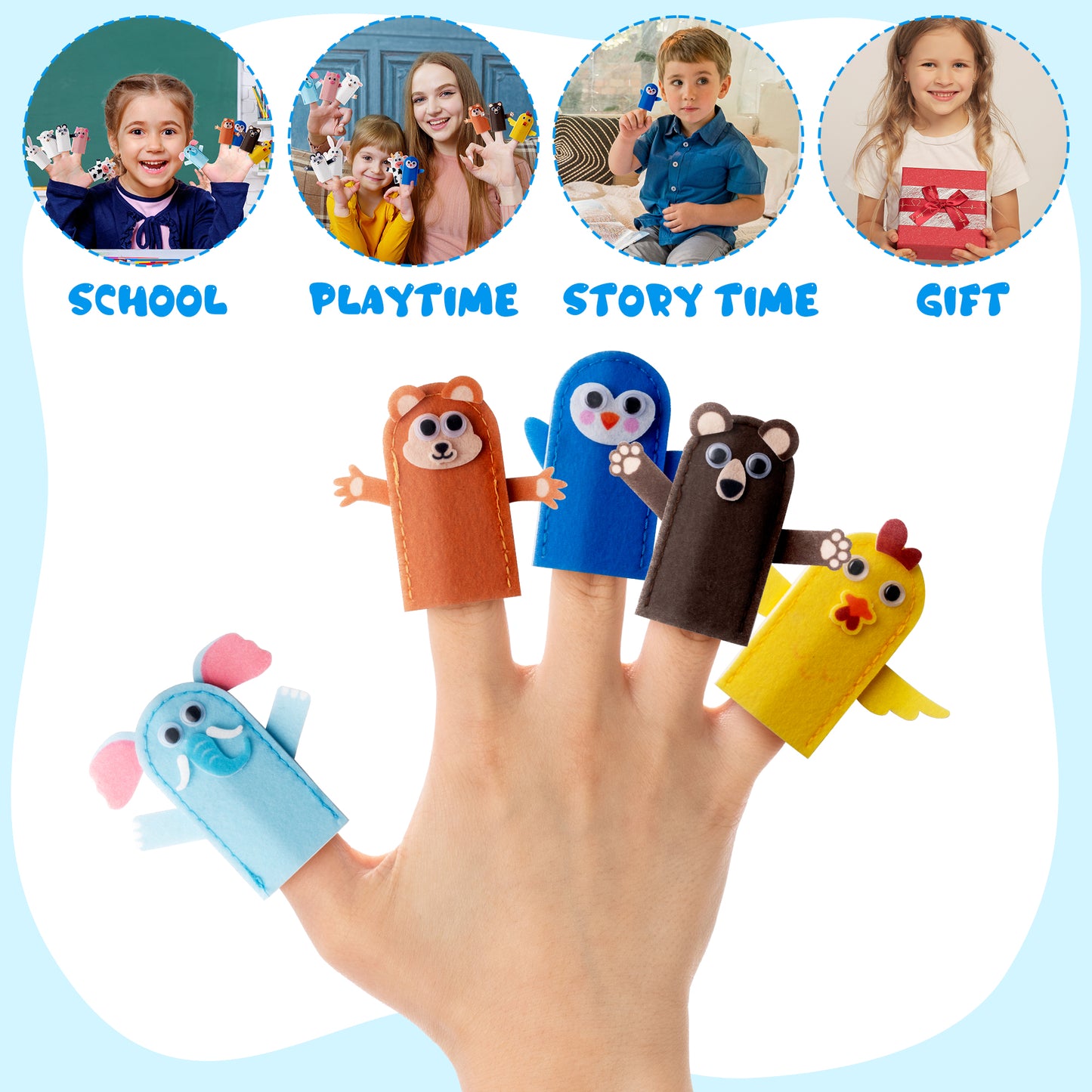COcnny Animal Finger Puppets Crafts - 20pcs DIY Farm Felt Hand Puppet Making Kit for Kids, Make Your Own Art Fingers Puppet Story Telling Toy, Animals Role Play for Boys Girls Toddles School Birthday