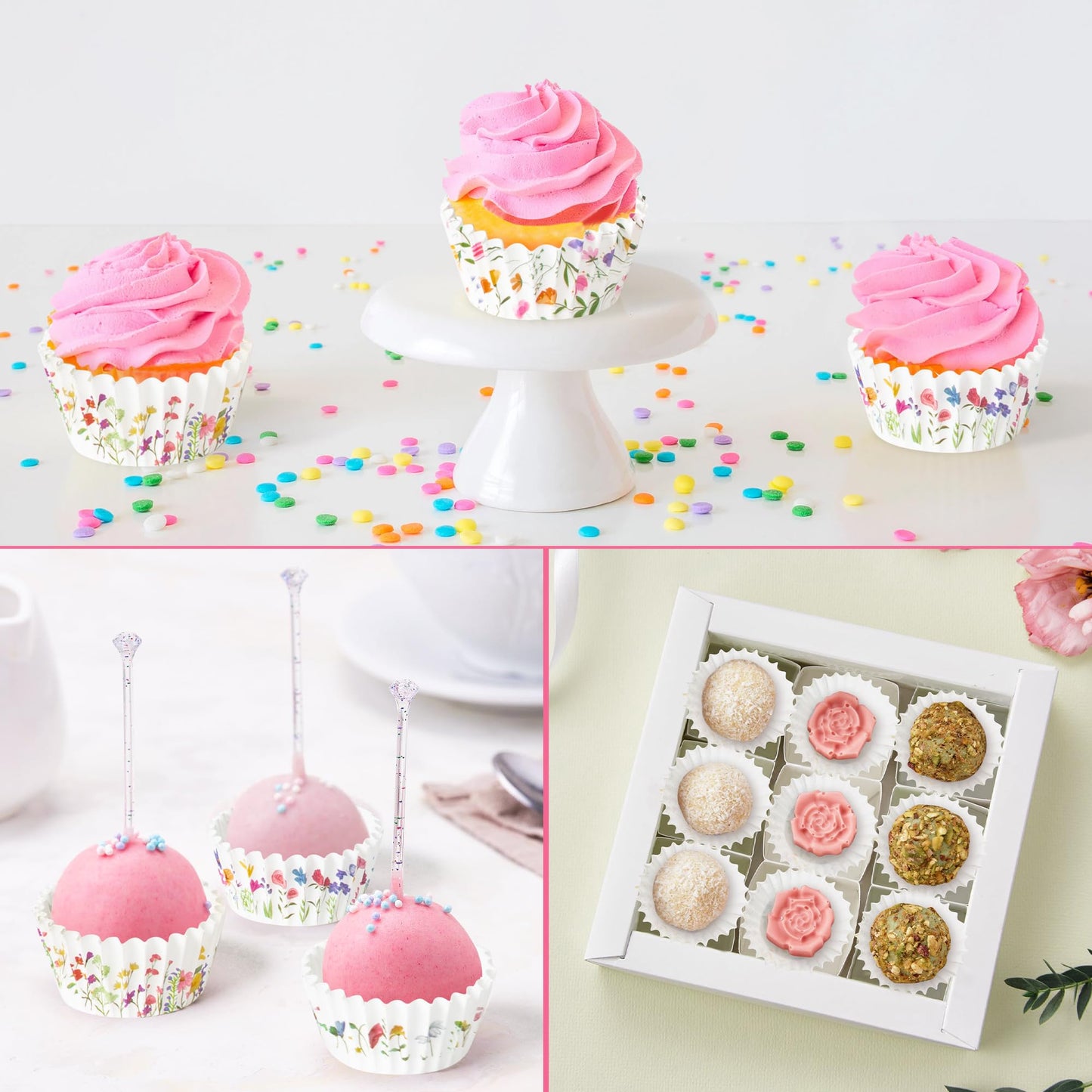 COcnny Flower Mini Cupcake Liners - 300pcs Wild Flower Small Muffin Cake Baking Cups with 300pcs Cupcake Toppers, Floral Candy Cake Wrap Making Supplies for Baby Shower Birthday (10 Styles)