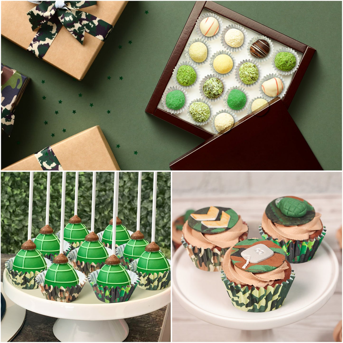 COcnny Camo Mini Cupcake Liners - 600pcs Camouflage Baking Cups Muffin Paper Wrappers, Cake Chocolate Candy Wrap Mold for Soldier Army Memorial Day Patriotic Veterans Camping Hunting Party (3 Styles)