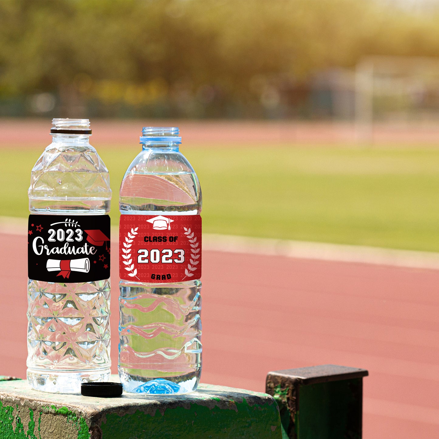 COcnny 120pcs Graduation Water Bottle Labels, Graduation Decorations Stickers Class of 2024 Congrats Grad Party Supplies, Bottle Wrappers Label Decor for High School College Graduate Celebration (Red)