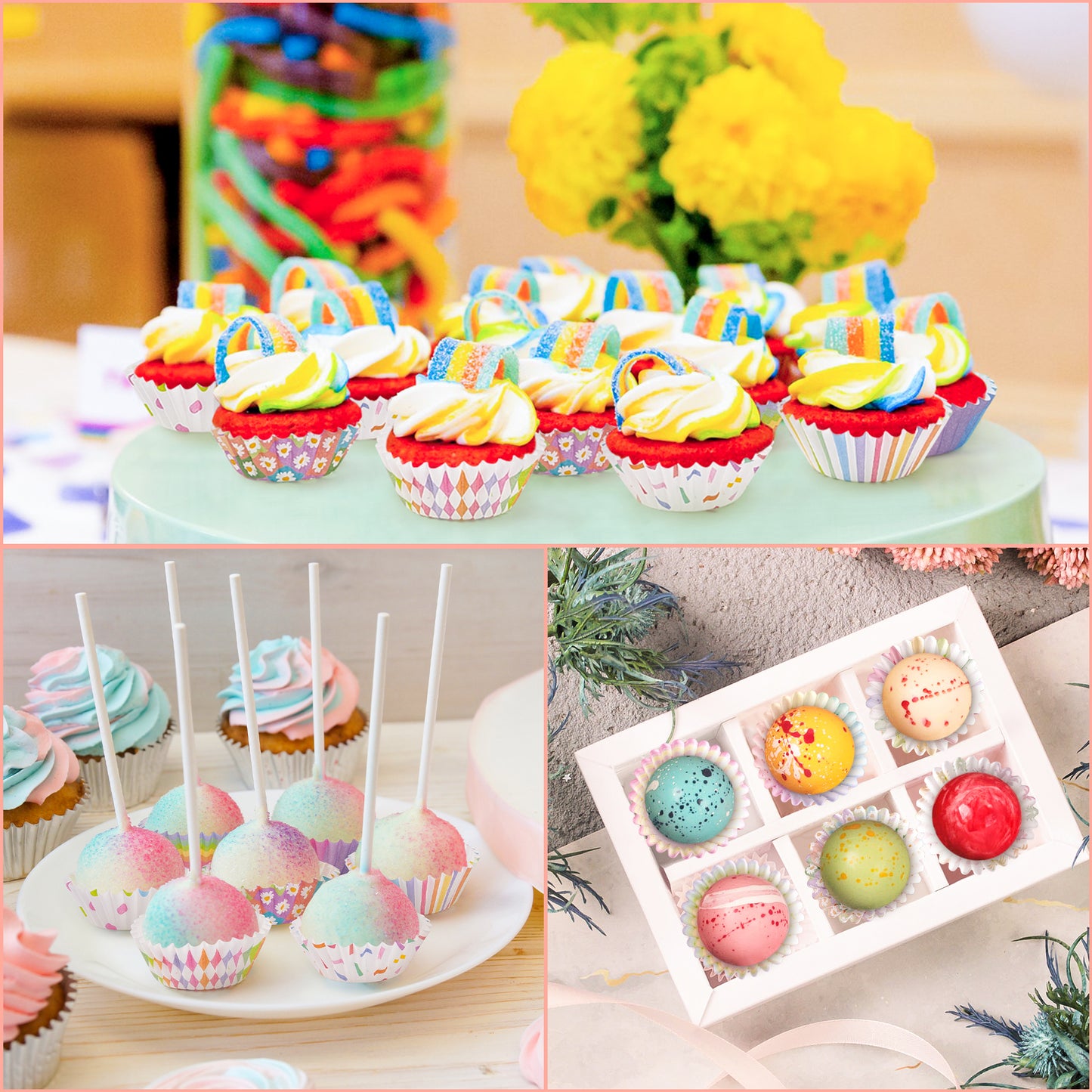 COcnny 600pcs Rainbow Mini Cupcake Paper Liners, Colorful Baking Cups Muffin Paper Case Cupcakes Wrappers for Baby Shower, Cake Chocolate Candy Wrap Making Supplies for Birthday Wedding (10 Styles)