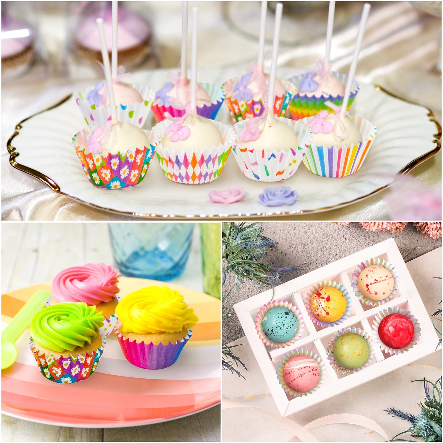 COcnny Rainbow Mini Cupcake Liners - 600pcs Colorful Baking Cups Muffin Paper Cupcakes Wrappers for Birthday Party, Candy Cake Chocolate Wrap Making Supplies for Baby Shower Wedding (10 Styles)