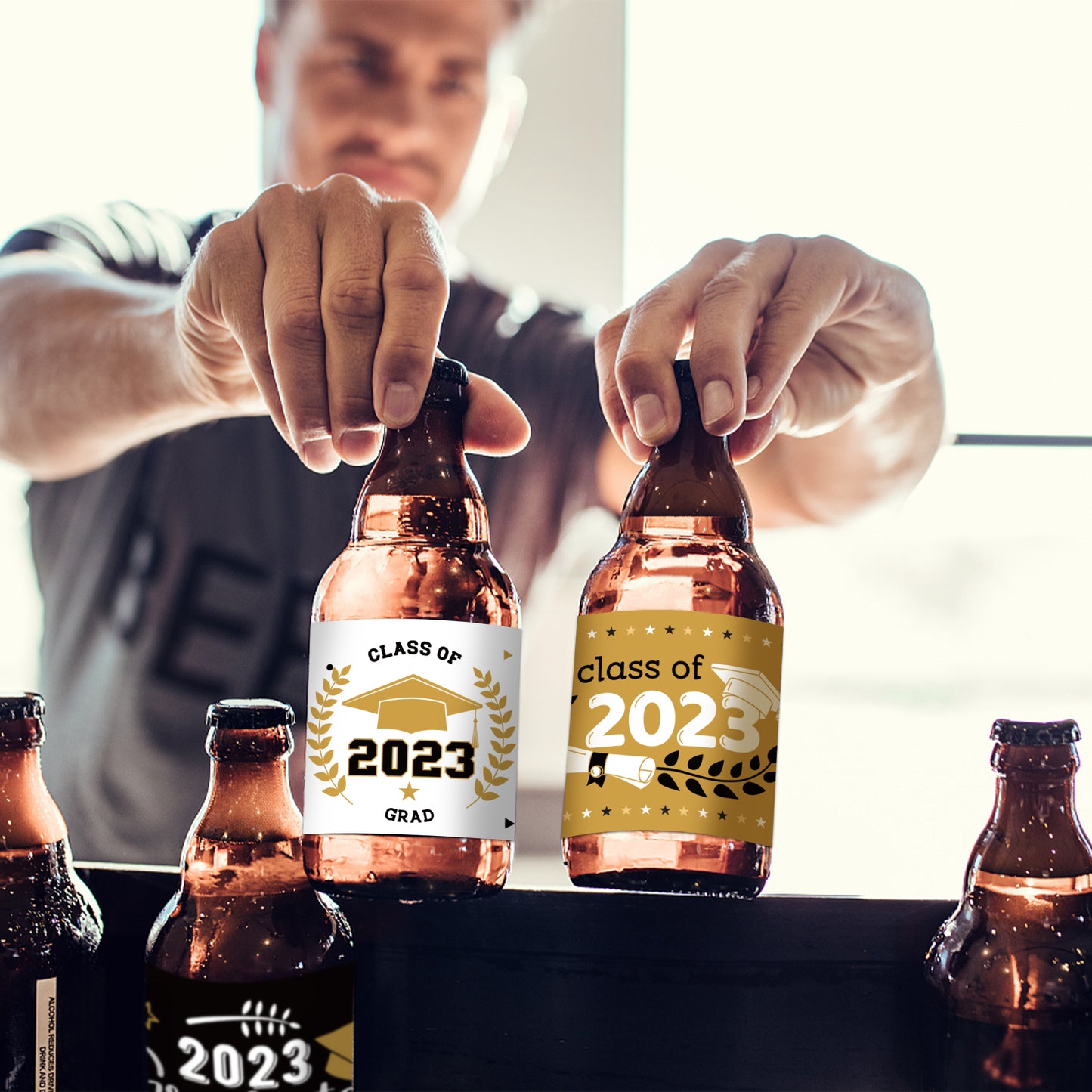 COcnny 120pcs Graduation Water Bottle Labels, Graduation Decorations Sticker Class of 2024 Congrats Grad Party Supplies, Bottle Wrappers Label Decor for High School College Graduate Celebration (Gold)