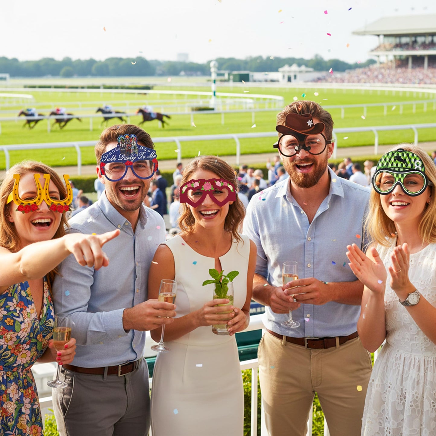 COcnny Derby Day Glasses Decorations - 48pcs Derby Paper Frame Eyeglasses for Horse Racing Competition Party Supplies, Horse Race Sunglasses Photo Props for Birthday Festival Event Celebration Decor