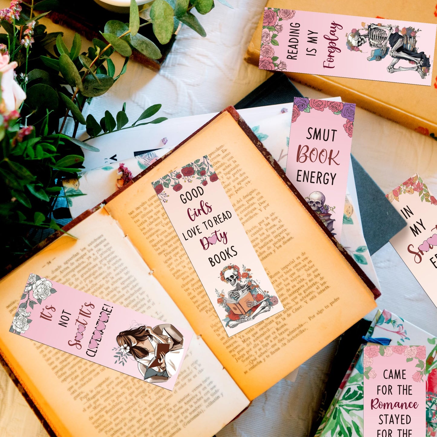 COcnny Dark Romance Bookmarks for Women- 36pcs Romance Book Marks for Book Lover, Funny Spicy Fairy Tale Double Sided Bookmark with Skeleton Floral Sign for Spicier Reading Bookish Gift Supplies