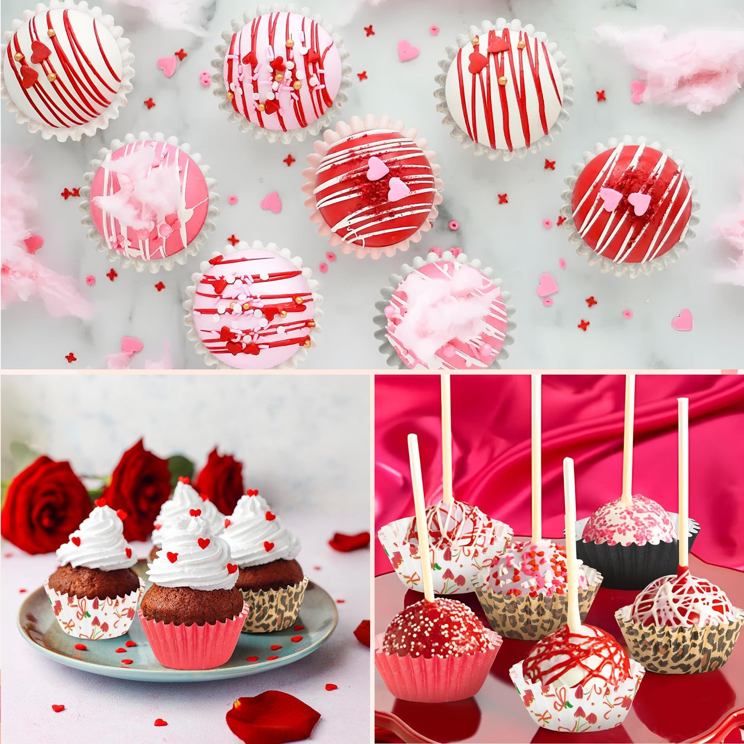 COcnny Cheetah Mini Cupcake Liners - 600pcs Sweet Cherry Baking Cups Muffin Cupcakes Wrappers, Leopard Candy Cake Chocolate Paper Wrap Making Supplies for Valentine’s Day Party Birthday (5 Styles)
