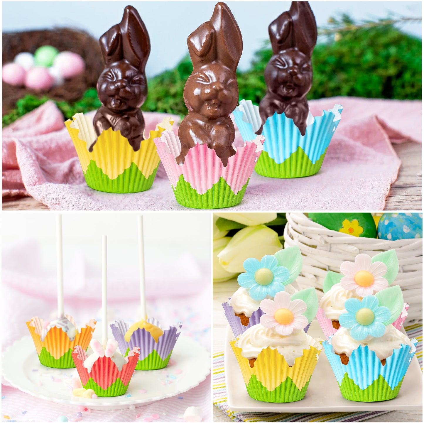 COcnny Flower Cupcake Paper Liner - 300pcs Easter Baking Cups Muffin Cupcakes Wrappers, Spring Lavender Tulip Cake Chocolate Candy Wrap Making Supplies for Spring Birthday Baby Shower Party (6 Styles)