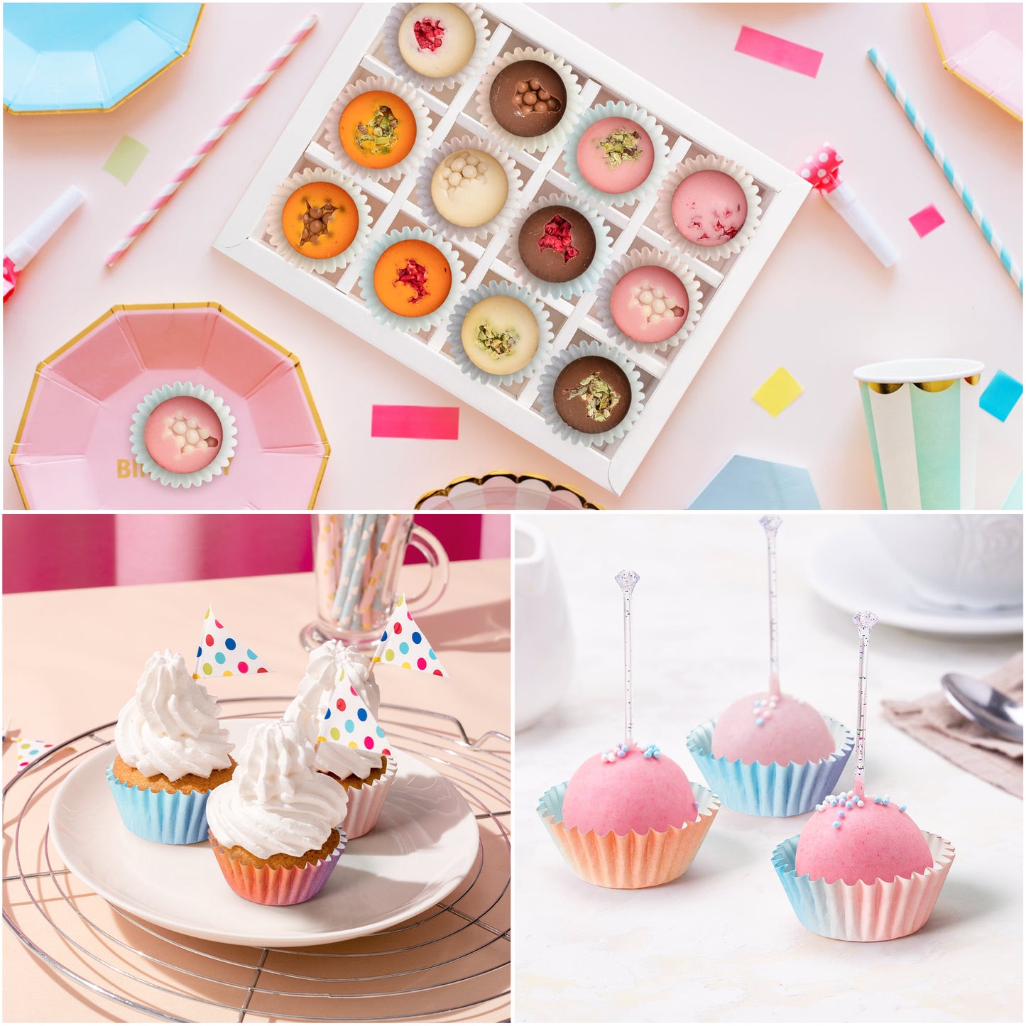 COcnny Mini Cupcake Paper Liner - 600pcs Gradient Pastel Baking Cups Muffin Cupcake Wrappers, Purple Blue Orange Cake Chocolate Candy Wrap Supplies for Birthday Wedding Baby Shower (10 Styles)