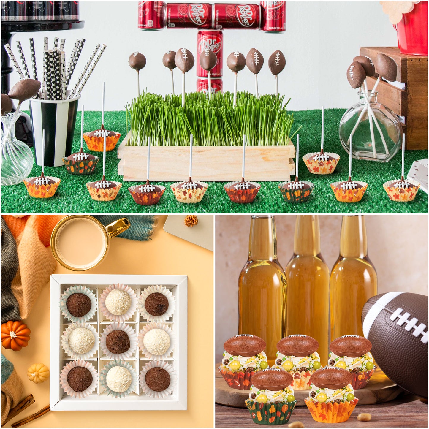 COcnny Fall Mini Cupcake Liners - 600pcs Autumn Football Muffin Paper Cupcakes Baking Cups Wrappers, Pumpkin Maple Leaf Case Cake Wrap Making Supplies for Fall Thanksgiving Halloween Party (10 Styles)