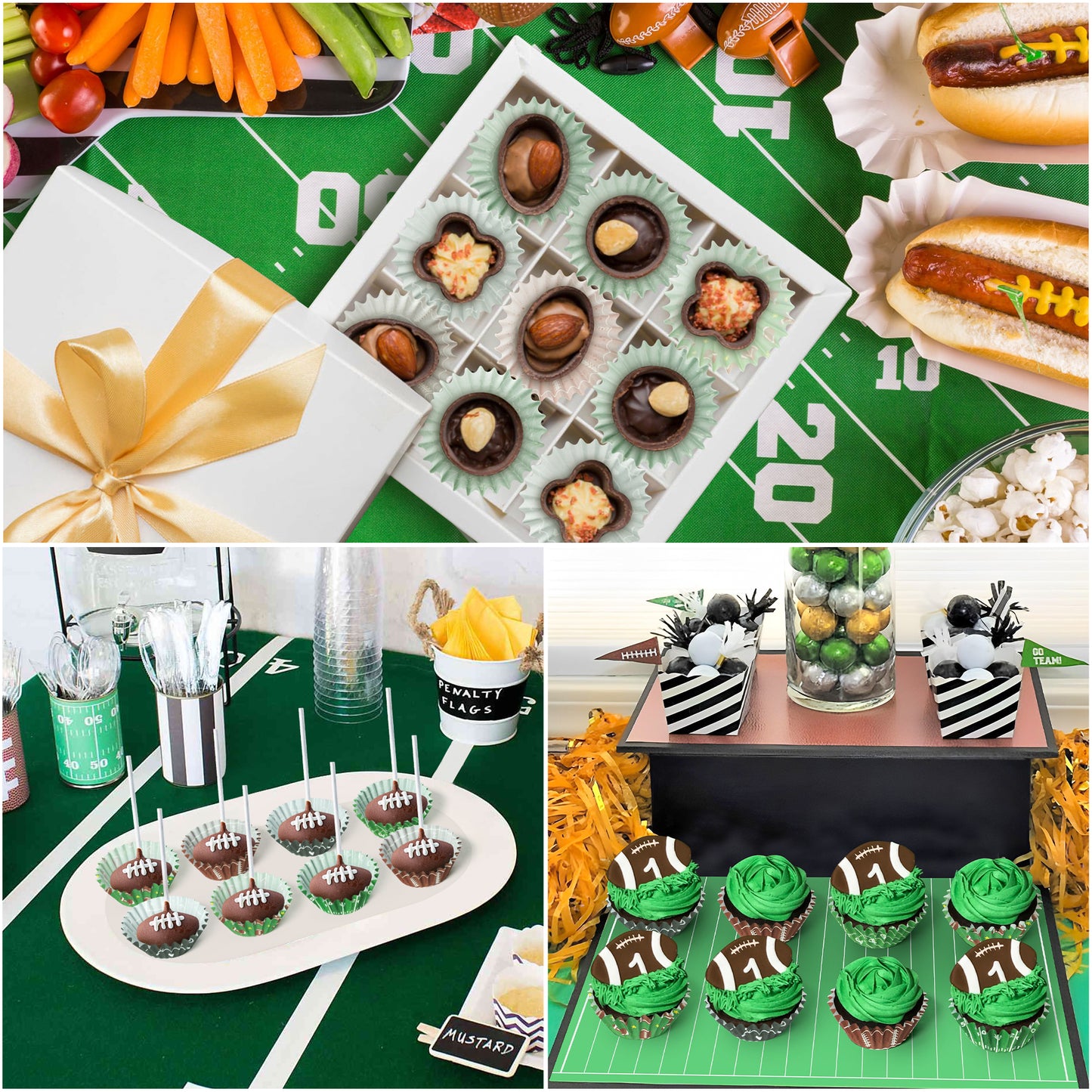 COcnny Football Mini Cupcake Liners - 600pcs Football Themed Mini Baking Cups Muffin Cupcakes Wrappers, Rugby Sport Paper Cake Wrap Making Supplies for Game Day Post-match Celebration Party (6 Styles)
