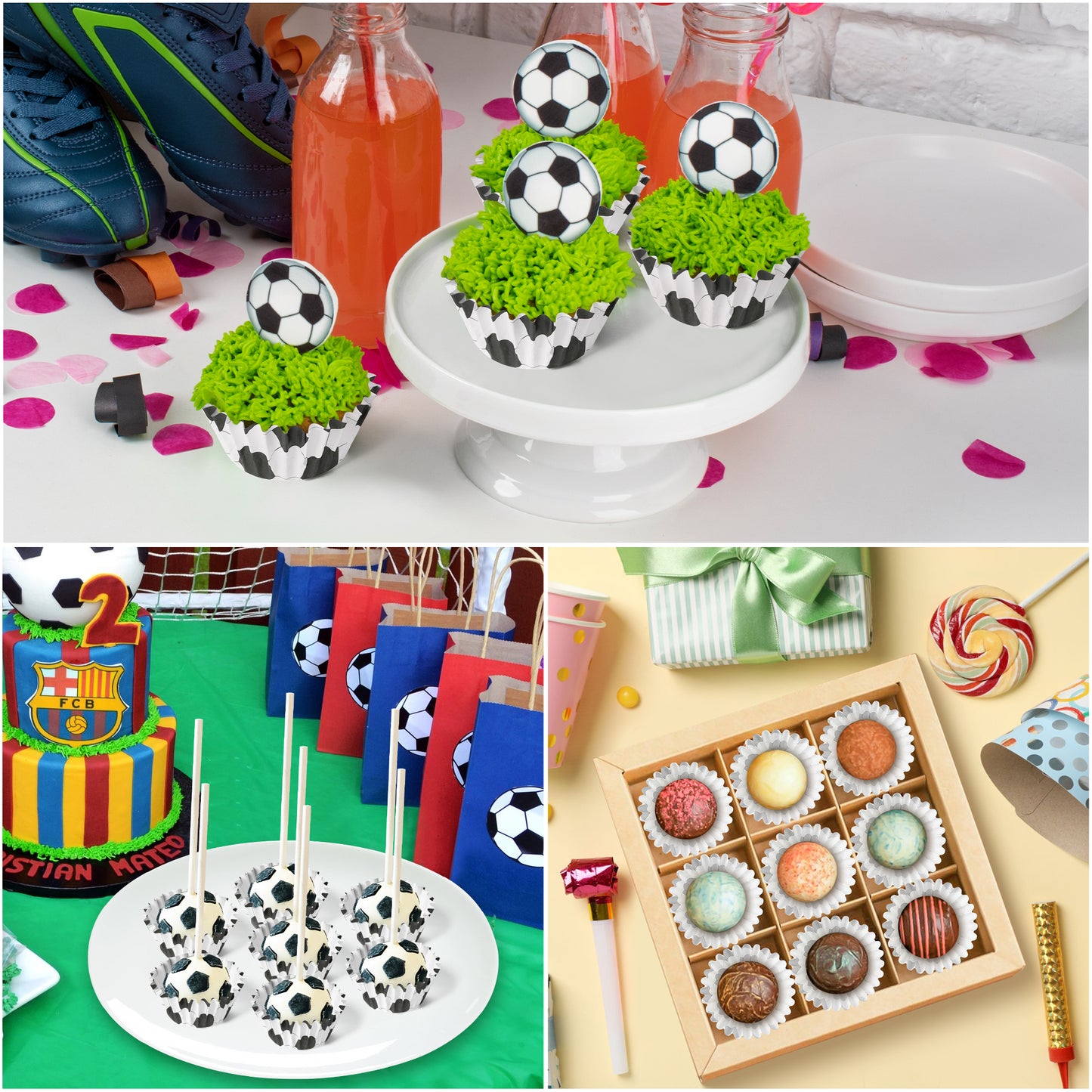COcnny Soccer Mini Cupcake Liners - 600pcs Football Mini Baking Cups Muffin Cupcakes Wrappers for Boys Teens Birthday, Sport Theme Cake Wrap Making Supplies for Celebration Holiday Baby Shower Party