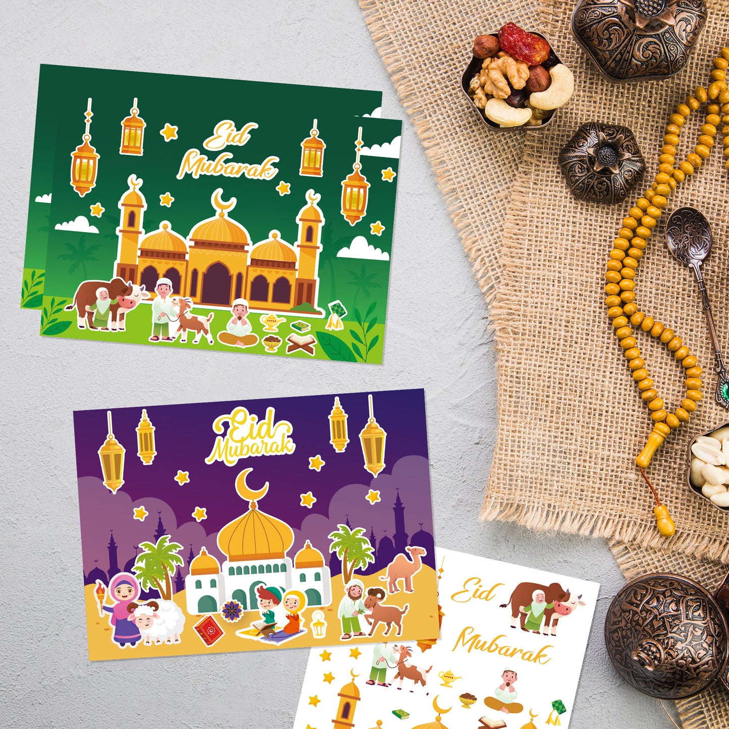 COcnny 48pcs Eid Mubarak Craft Kit, Mosque Scene Stickers for Kids, Make Your Own Ramadan Kareem Scene Decal, Religious Label DIY Art Ornament for Eid Al-fitr Party School Classroom Favor Supplies