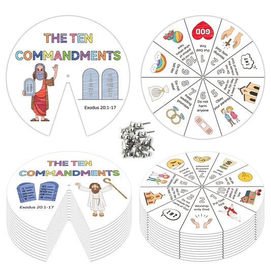 COcnny Ten Commandments Coloring Craft - 24 Sets Color Your Own Religious Art Wheel Kit for Kids, 10 Commandments DIY Craft Art Cards for Sunday School Christian Classroom Home Activities VBS Supplies