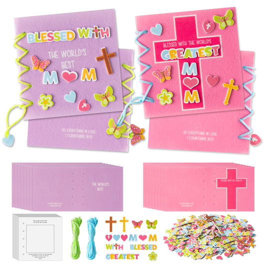 COcnny Mothers Day Craft Kit - 16 Set Religious Mother’s Day Craft Kit for Kids, DIY Diary Book Include 96pcs Pages, Make Your Own Cross Crafting for Mom Gift, Classroom Home Sunday School Activities