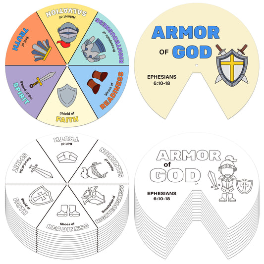 COcnny 24 Sets Armor Of God Color Wheel Craft, Color Your Own Knight Art for Kids, Religious Bible Coloring DIY Crafts Art Cards Game for Sunday School Christian Classroom Home Activities VBS Supplies