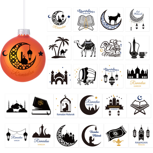 COcnny 24pcs Ramadan Jar Decals Decorations, Eid Mubarak Ornaments Stickers, Ramadan Kareem DIY Crafts Religious Vinyl Sticker, Window Wall Mosque Night Light Clings for Al-fitr Party Favor Supplies