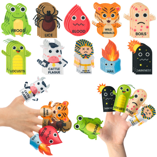 COcnny Passover Plague Finger Puppets - 30pcs Ten Plagues Felt Finger Puppet Making Kit for Kids, Make Your Own Hand Puppet for Jewish Pesach Seder, Passover Finger Toy Party Supplies (10 Styles)