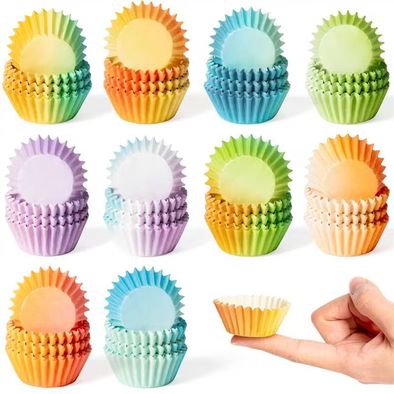 COcnny Mini Cupcake Paper Liner - 600pcs Orange Blue Green Gradient Baking Cups Muffin Paper Case Cupcake Wrappers for Baby Shower, Cake Chocolate Candy Wrap Supplies for Birthday Wedding (10 Styles)