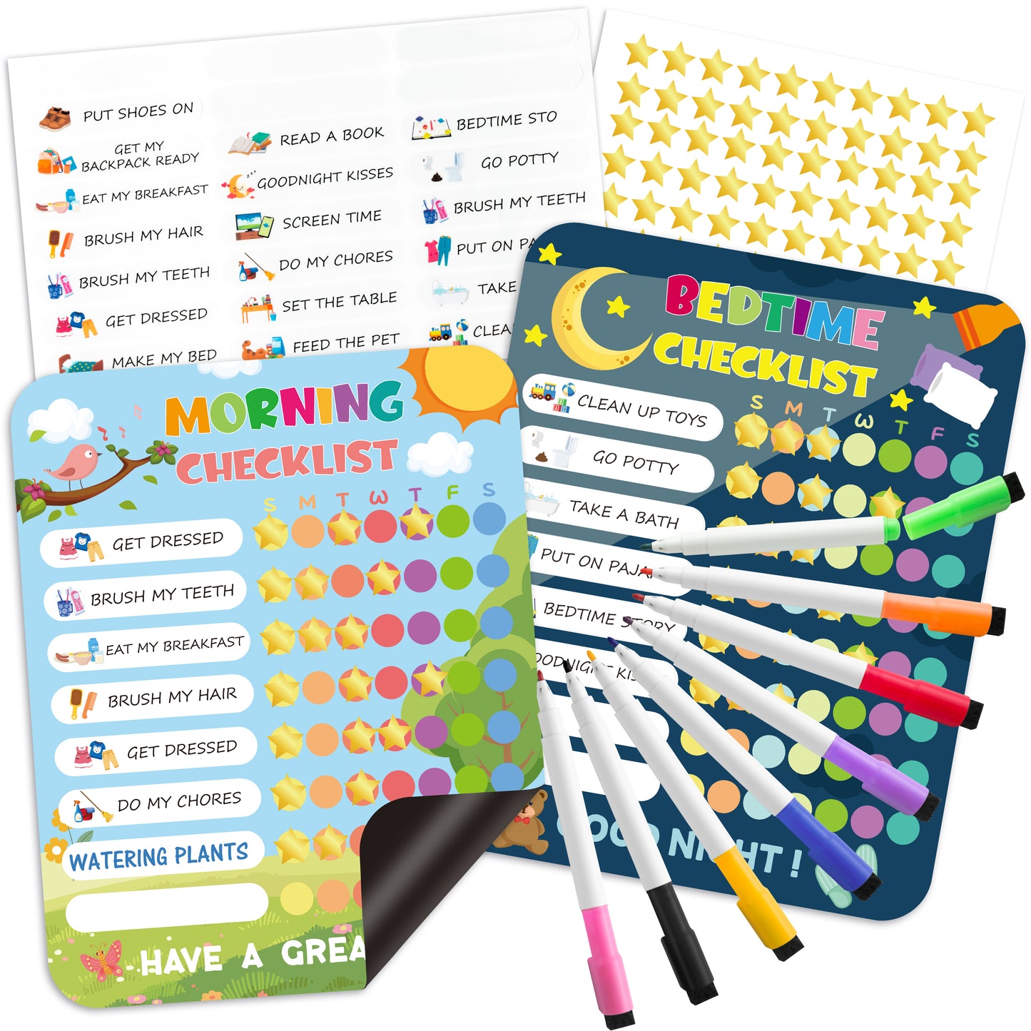 COcnny 154pcs Daily Schedule for Kids, Magnetic Schedule Board, Home Visual Daily Routine Chart, Morning Bedtime Behavior Checklist, Responsibility Reward Chore Charts Task Planning for Toddlers