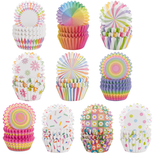 COcnny 600pcs Rainbow Mini Cupcake Paper Liners, Colorful Baking Cups Muffin Paper Case Cupcakes Wrappers for Baby Shower, Cake Chocolate Candy Wrap Making Supplies for Birthday Wedding (10 Styles)
