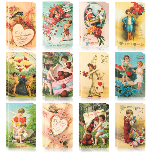 COcnny 24pcs Vintage Mini Valentine Notepad Set, Sweet Victorian Notepads Valentine's Day Gift Classic Old Style Notebook, Retro Heart Small Memo for Kid Teacher Student School Classroom Rewards