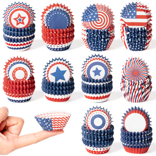 COcnny Patriotic Mini Cupcake Liner - 600pcs American Flag Baking Cups Muffin Paper Case Cupcake Wrappers for Memorial Day, July 4th Cake Chocolate Candy Wrap Supplies for Independence Day(10 Styles)