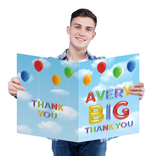 COcnny 3pcs Big Thank You Card with Envelop, Jumbo Thanks You Greeting Cards, Extra Large Thankful Card for Thanksgiving Day Birthday Wedding Farewell Graduation Party (Balloon Style 22 x 14 Inch)