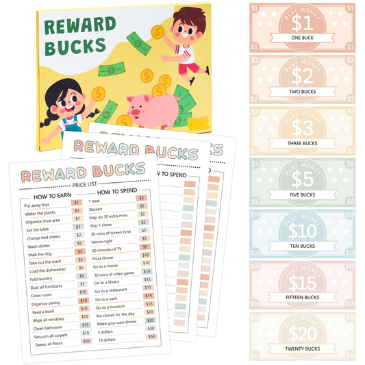 COcnny Kids Reward Bucks Charts - 633pcs Good Behavior Reward System Chore Chart Bucks List, Prop Play Money Routine Chart Financial Literacy Board Lists Task Schedule Home Visual for Toddles Boy Girl