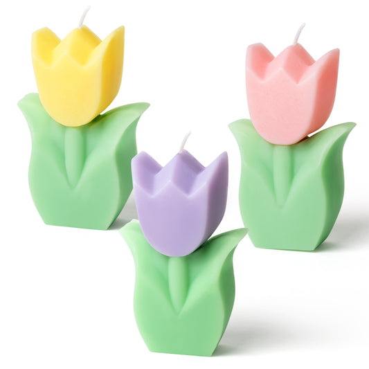 COcnny 3pcs Spring Tulip Candle Easter Decor, Tulip Shaped Scented Candles Decorations, Flower Aesthetic Paraffin Soy Wax Stress Relief Aromatherapy Candle for Home Bedroom Birthday Gift Party Favors