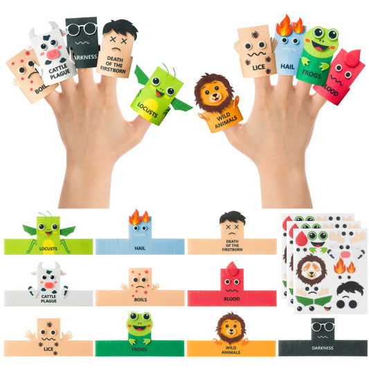 COcnny Ten Plague Finger Puppets - 30pcs Passover Felt Hand Puppet Making Kit, Make Your Own Fingers Puppets Toy for Kids, Religious Story Time Jewish Pesach Seder Passover Christian Party Supplies