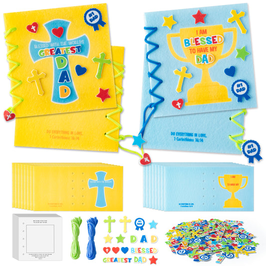 COcnny Fathers Day Craft Kit - 16 Set Religious Father’s Day Craft Kit for Kids, DIY Diary Book Include 96pcs Pages, Make Your Own Cross Crafting for Dad Gift, Classroom Home Sunday School Activities