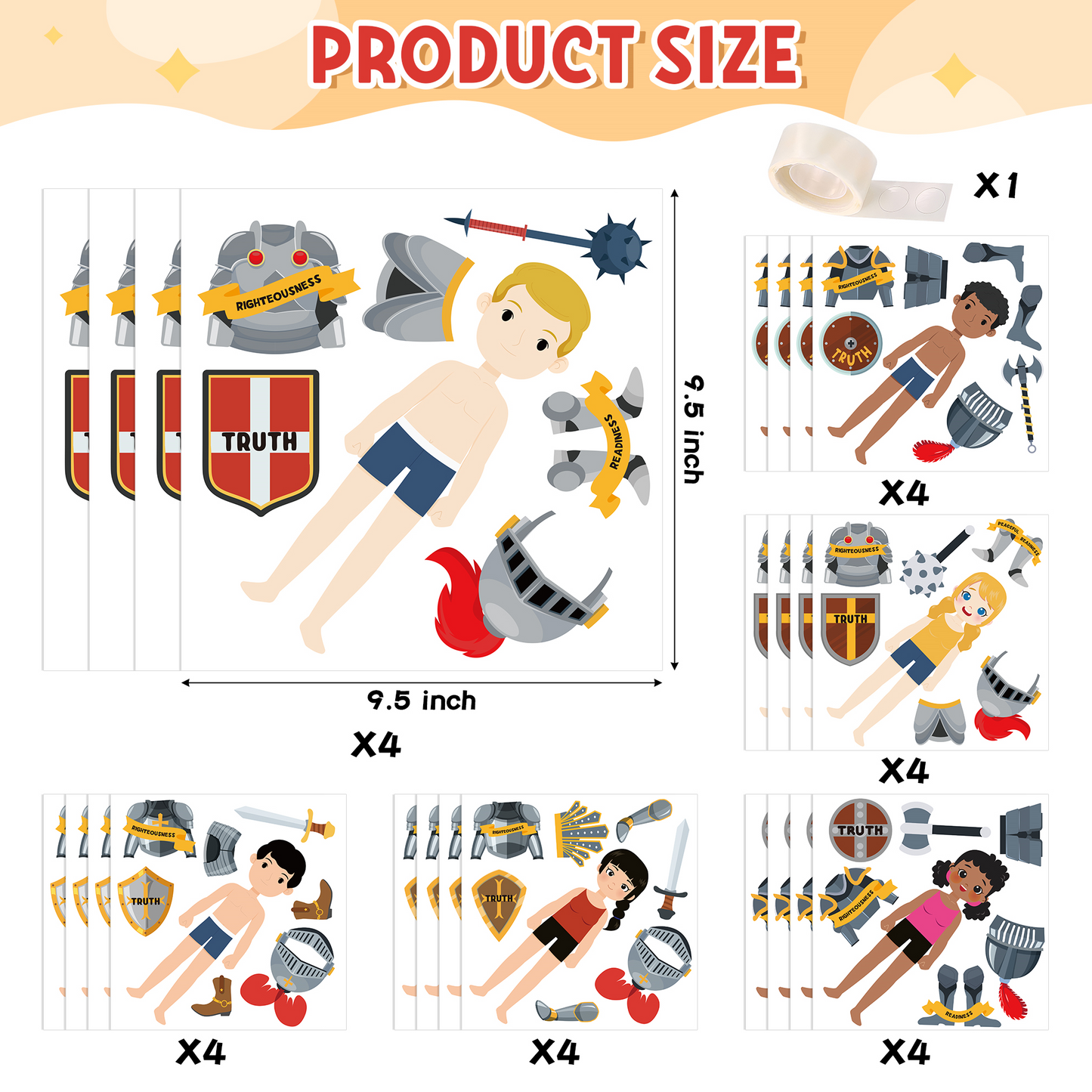 COcnny 42pcs Armor of God Cutouts Craft Kit for Kids, Sunday School Art Crafts DIY Games, Religious Vacation Bible Verse Stickers, Christian Home Classroom Teacher Reward Medieval Party Decorations