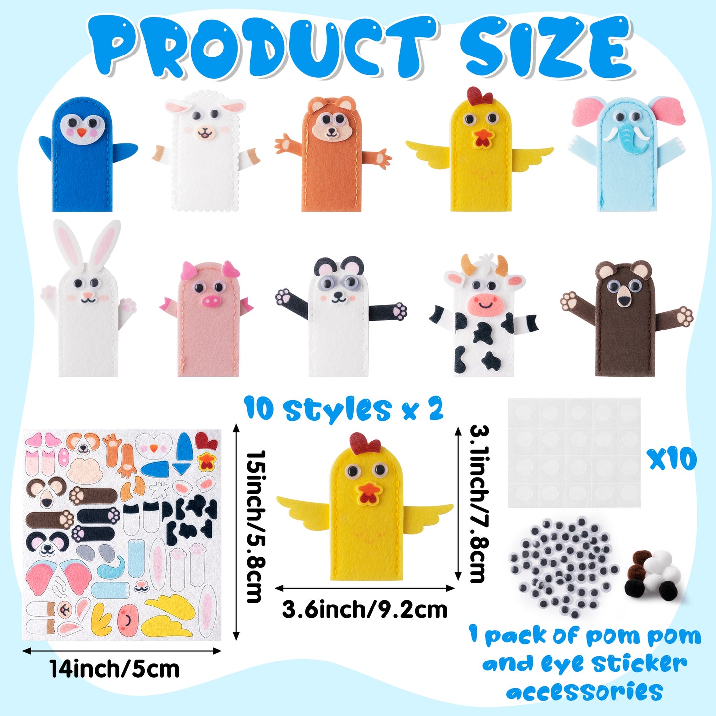 COcnny Animal Finger Puppets Crafts - 20pcs DIY Farm Felt Hand Puppet Making Kit for Kids, Make Your Own Art Fingers Puppet Story Telling Toy, Animals Role Play for Boys Girls Toddles School Birthday