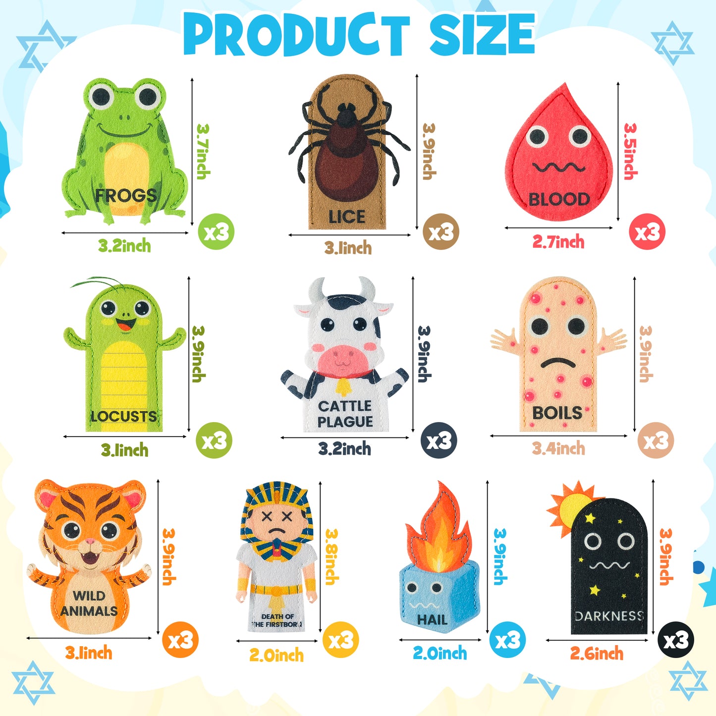 COcnny Passover Plague Finger Puppets - 30pcs Ten Plagues Felt Finger Puppet Making Kit for Kids, Make Your Own Hand Puppet for Jewish Pesach Seder, Passover Finger Toy Party Supplies (10 Styles)