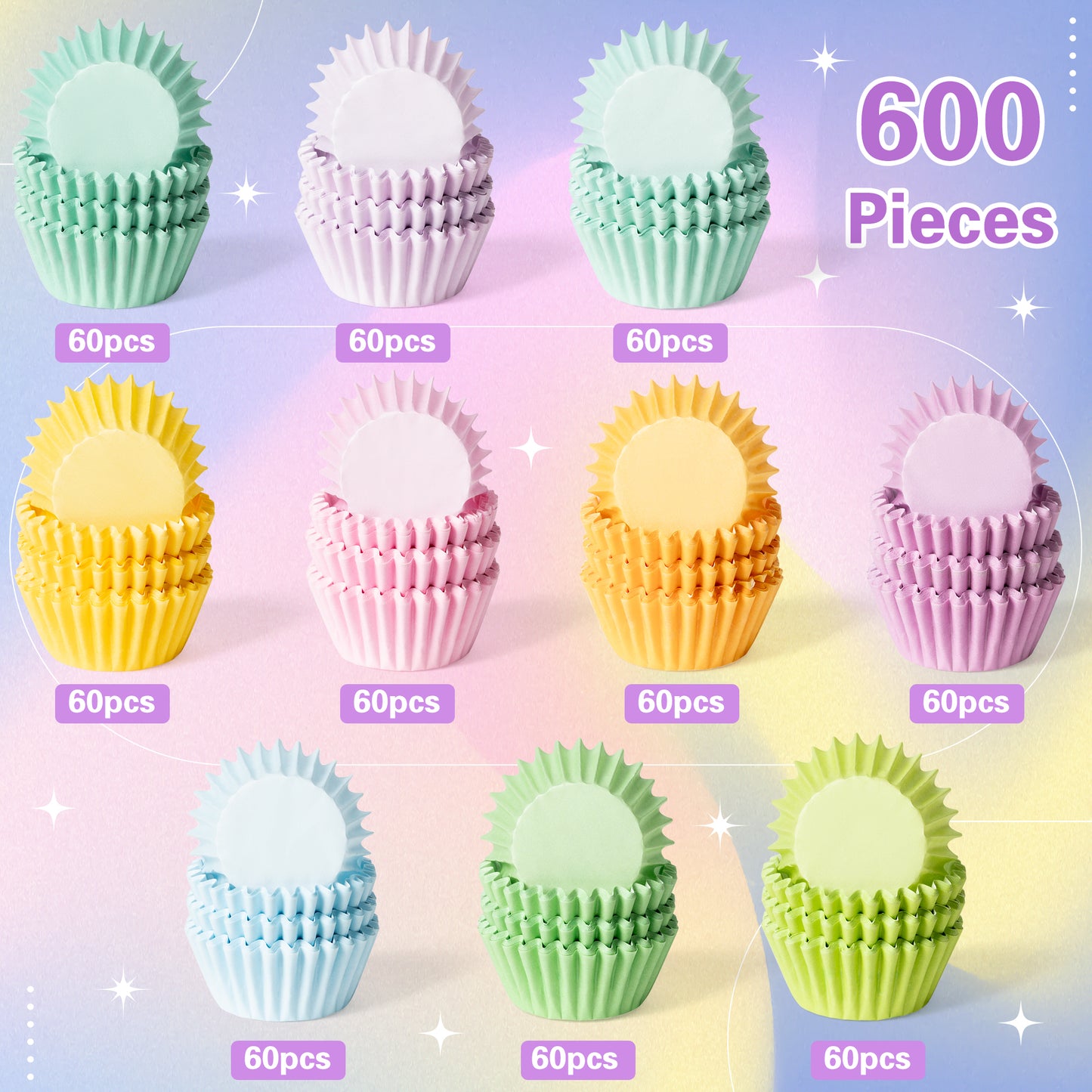 COcnny Mini Cupcake Paper Liner - 600pcs Bright Colored Baking Cups Muffin Paper Case Cupcake Wrappers for Baby Shower, Cake Chocolate Candy Wrap Supplies for Birthday Wedding School (10 Styles)