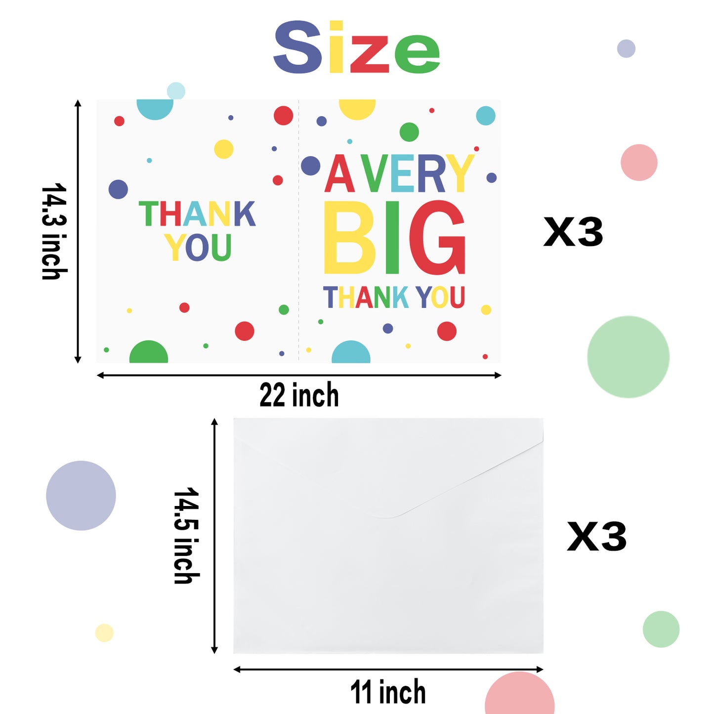 COcnny 3pcs Big Thank You Card with Envelop, Jumbo Thanks You Greeting Cards, Extra Large Thankful Card for Thanksgiving Day Birthday Wedding Farewell Graduation Party (Colorful Style 22 x 14 Inch)