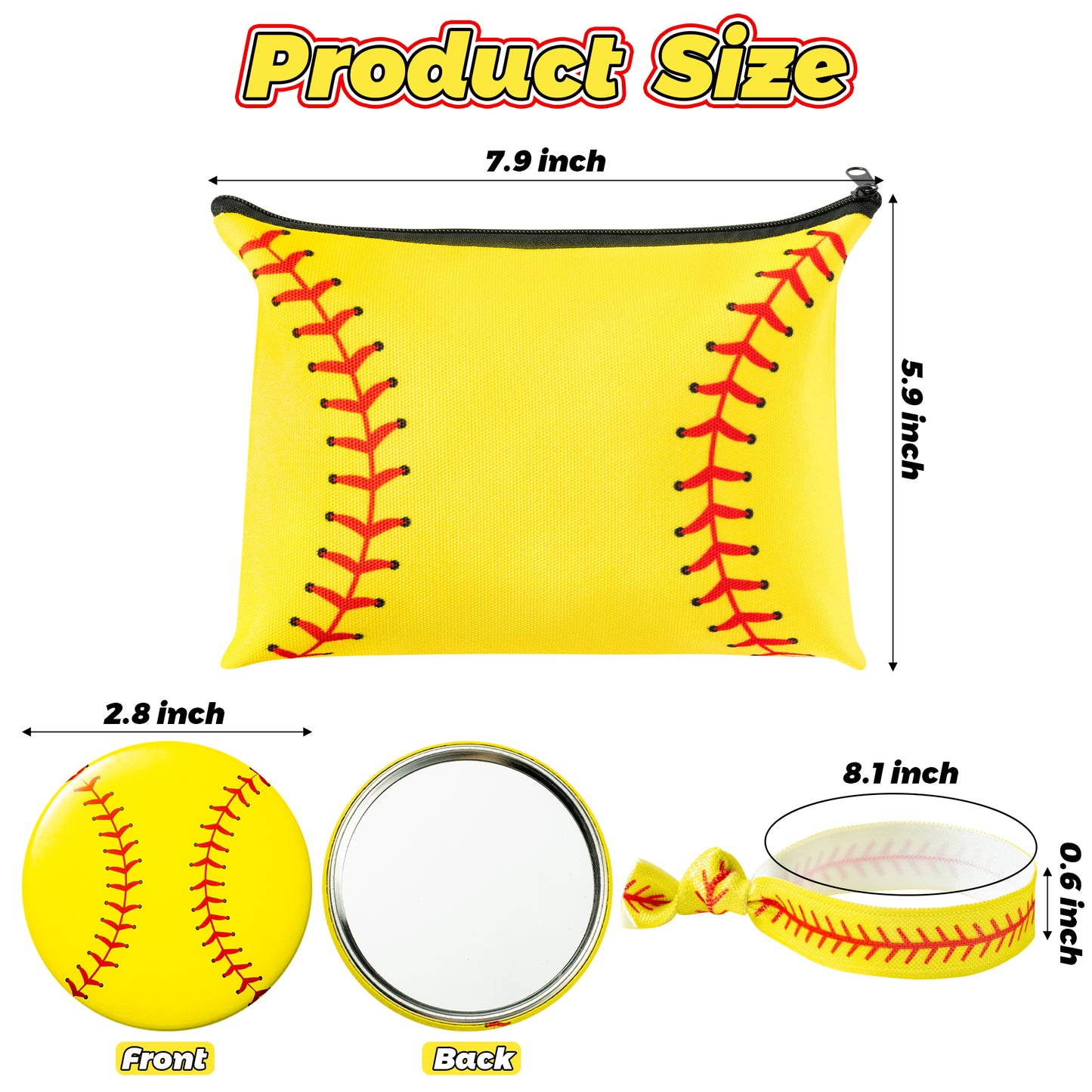 COcnny 36pcs Softball Gifts Set with Makeup Bag Compact Mirror Hair Tie, Softball Team Stuff Portable Toiletry Pouch Cosmetic Bag Elastic Hair Scrunchies for Women Girl Gift Sport Party Favor Supplies