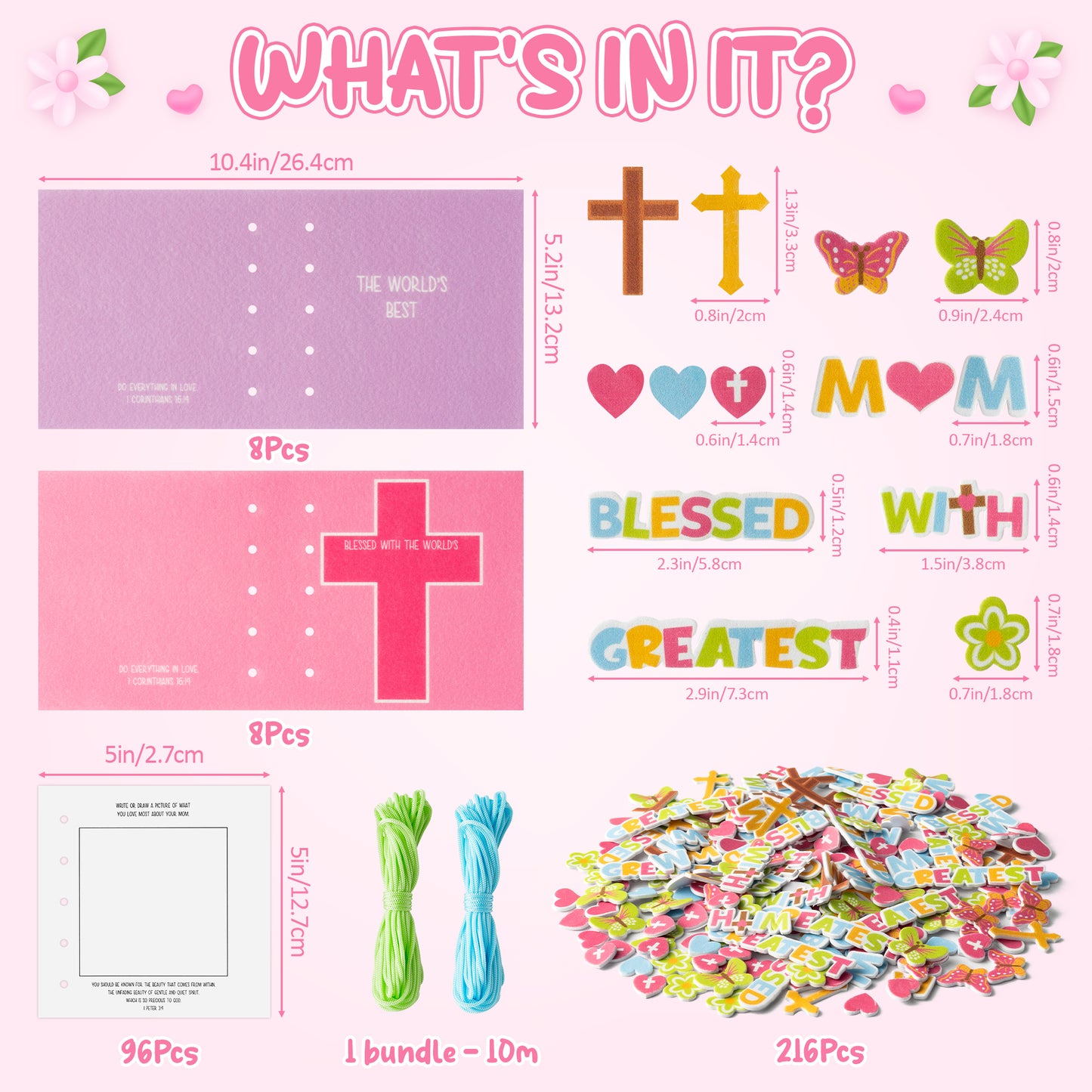 COcnny Mothers Day Craft Kit - 16 Set Religious Mother’s Day Craft Kit for Kids, DIY Diary Book Include 96pcs Pages, Make Your Own Cross Crafting for Mom Gift, Classroom Home Sunday School Activities