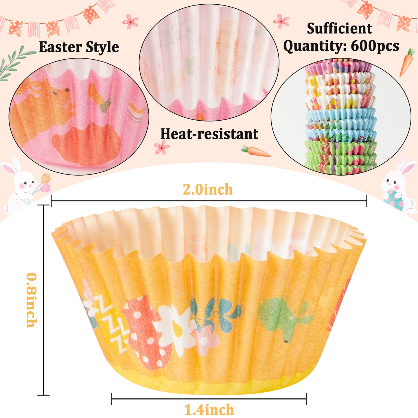 COcnny 600pcs Easter Mini Cupcake Paper Liners, Happy Easter Baking Cups Muffin Case Cupcakes Wrappers, Egg Chick Bunny Cake Chocolate Candy Wrap Making Supplies for Spring Birthday Party (10 Styles)