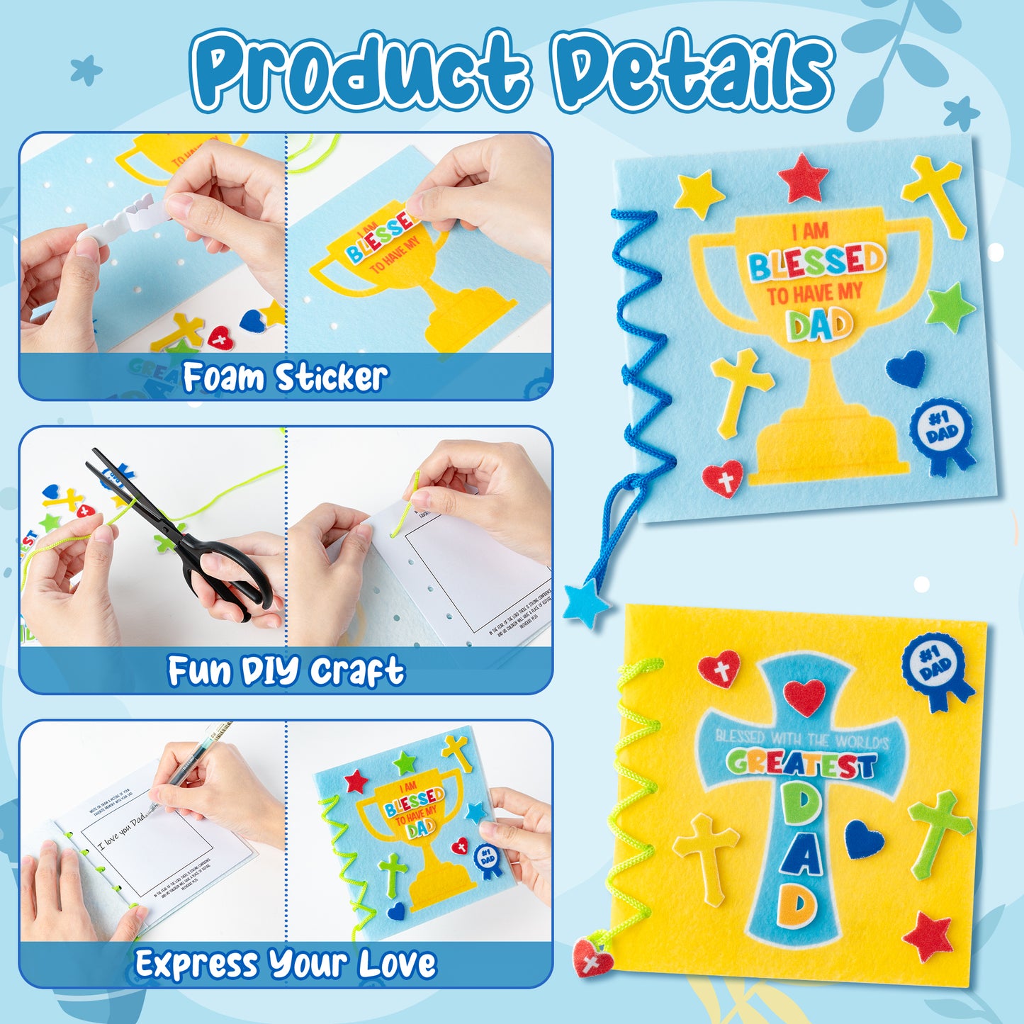 COcnny Fathers Day Craft Kit - 16 Set Religious Father’s Day Craft Kit for Kids, DIY Diary Book Include 96pcs Pages, Make Your Own Cross Crafting for Dad Gift, Classroom Home Sunday School Activities