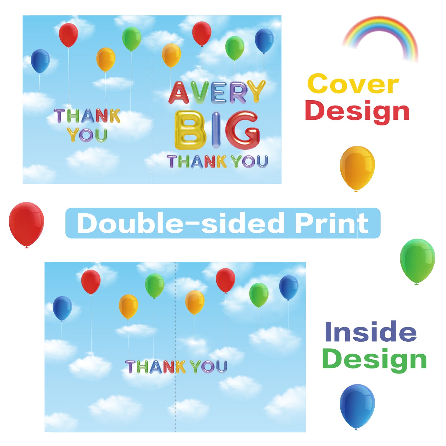 COcnny 3pcs Big Thank You Card with Envelop, Jumbo Thanks You Greeting Cards, Extra Large Thankful Card for Thanksgiving Day Birthday Wedding Farewell Graduation Party (Balloon Style 22 x 14 Inch)