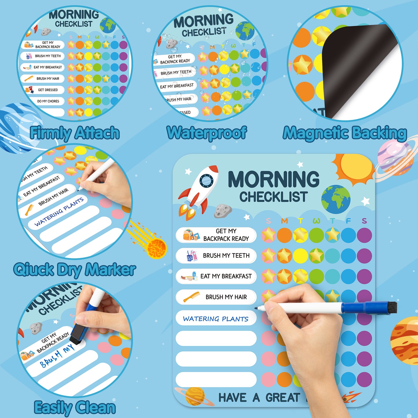COcnny 154pcs Space Morning Bedtime Routine Chart for Toddlers Kids, Magnetic Daily  Visual Schedule Board at Home, Dry Erase Daily Chore Morning and Night Routine Checklist Reward Chart
