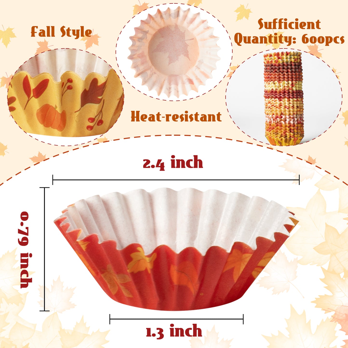 COcnny 600pcs Fall Mini Cupcake Paper Liners, Hello Autumn Pumpkin Maple Leaf Baking Cups Muffin Case Cupcakes Wrappers, Cake Wrap Making Supplies for Fall Thanksgiving Halloween Party (10 Styles)