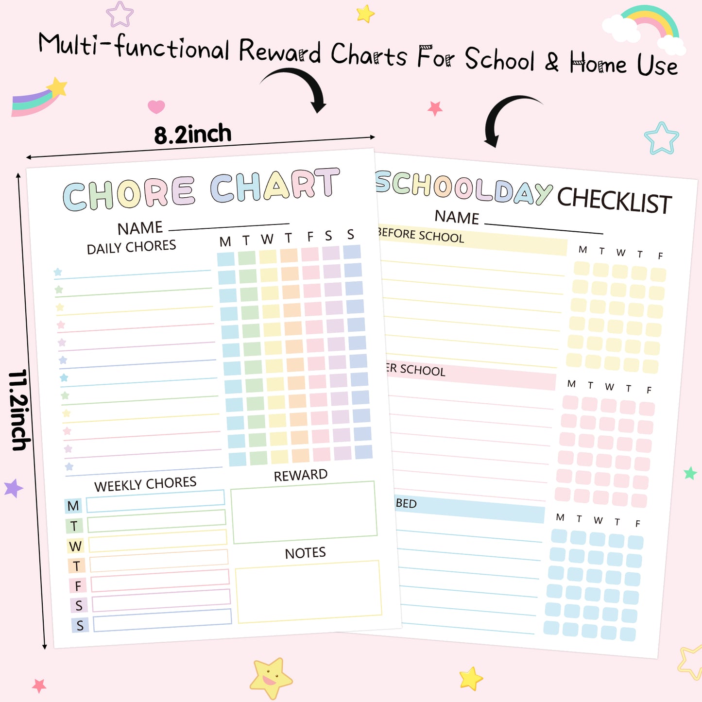 COcnny Kids Chore Reward Charts - 201pcs Good Behavior Reward System Bucks List, Prop Play Money Screen Time Routine Chart, Weekly Monthly Chores Token Daily Checklist Task Schedule for Home Classroom