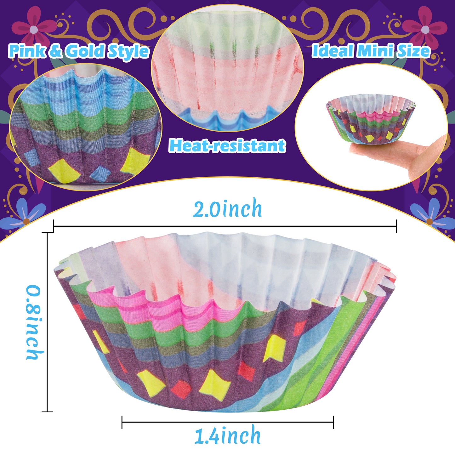 COcnny 600pcs Mexico Mini Cupcake Paper Liners, Mexican Fiesta Baking Cups Muffin Paper Case Cupcake Wrappers, Colorful Cake Chocolate Candy Wrap Supplies for Fiesta Party Birthday Wedding (3 Styles)