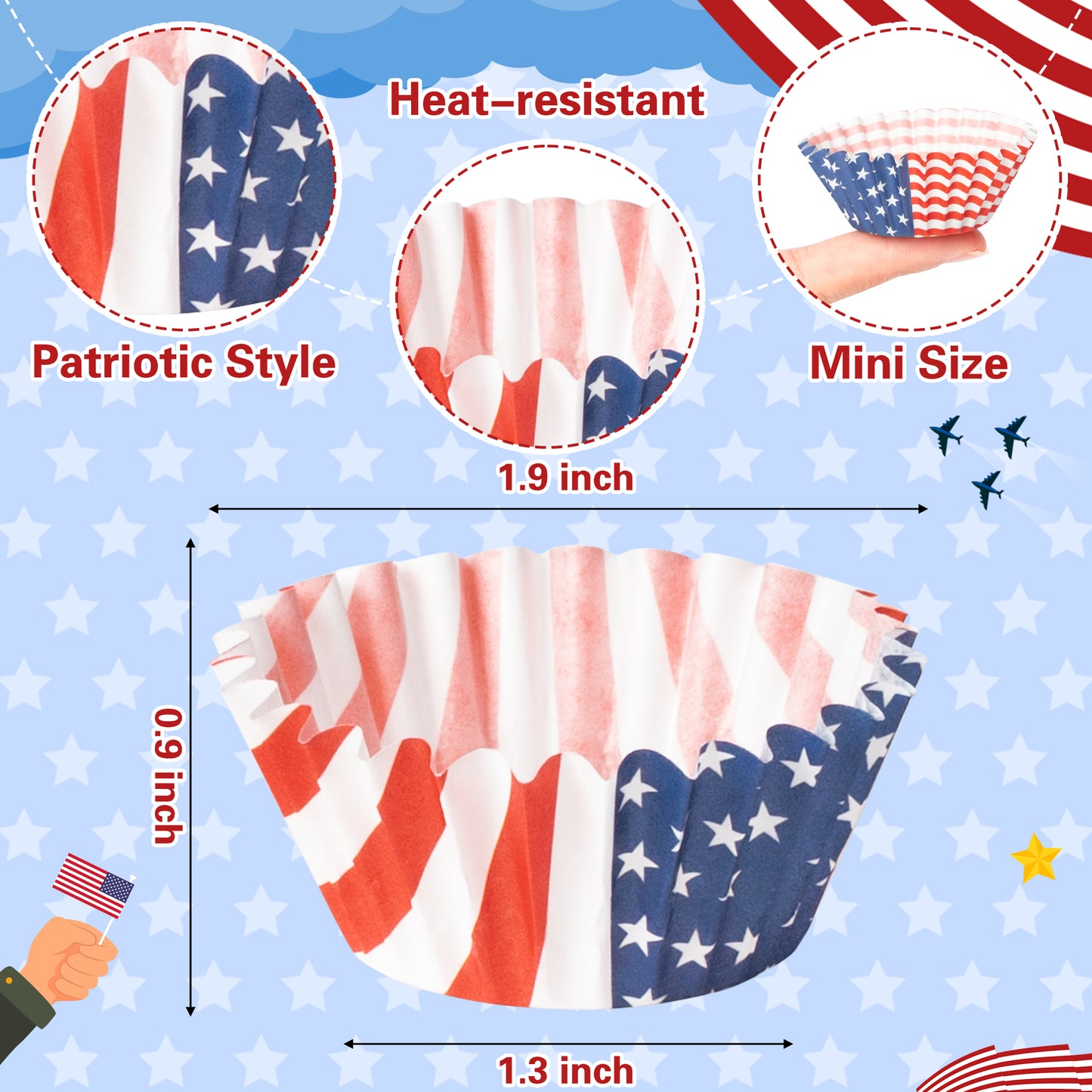 COcnny Patriotic Mini Cupcake Liner - 600pcs American Flag Baking Cups Muffin Paper Case Cupcake Wrappers for Memorial Day, July 4th Cake Chocolate Candy Wrap Supplies for Independence Day(10 Styles)