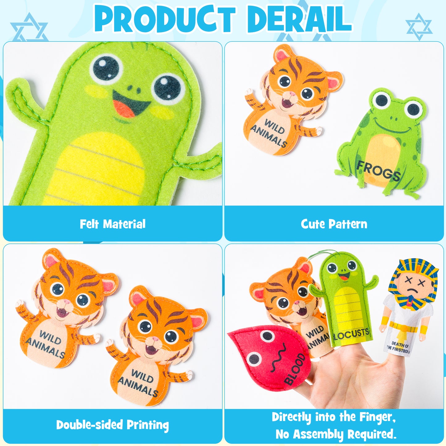 COcnny Passover Plague Finger Puppets - 30pcs Ten Plagues Felt Finger Puppet Making Kit for Kids, Make Your Own Hand Puppet for Jewish Pesach Seder, Passover Finger Toy Party Supplies (10 Styles)